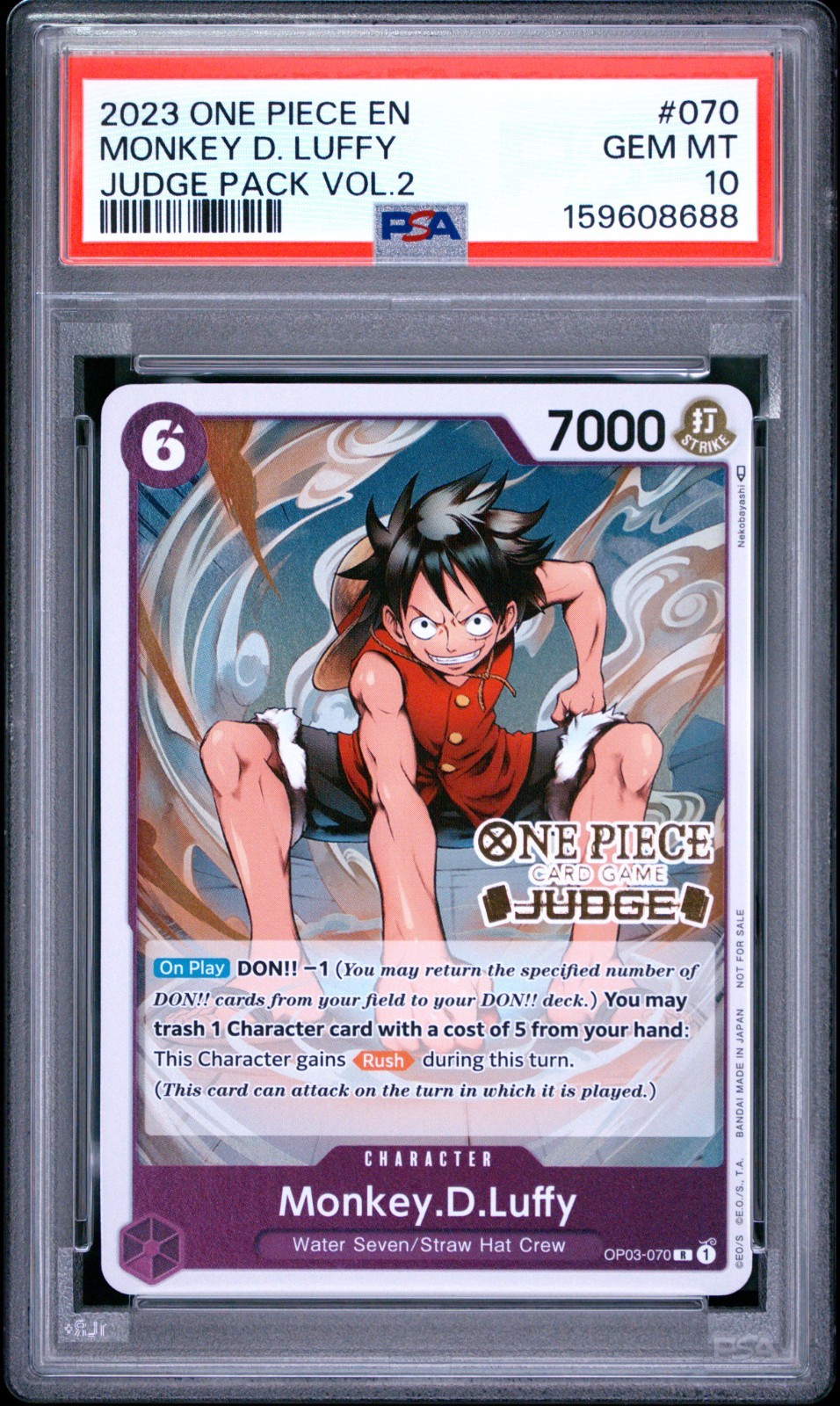 One Piece Monkey D Luffy Judge Pack Volume Vol. 2 #070 PSA 10 GEM MINT