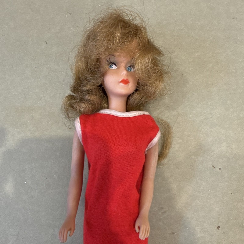 Original Vintage TRESSY DOLL 1963 Ash-Blonde Hair Doll, with red original dress