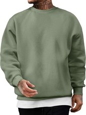 Mens Crewneck Sweatshirt Casual Long Sleeve Cotton Fleece Pullover Top