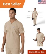 Short Sleeve Men's Henley Scrub Top - Khaki 3-Pocket Design for Easy Access