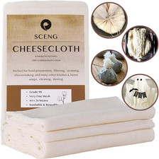 Cheesecloth, Grade 90, 36 Sq Feet, Reusable, 100 Unbleached Cotton Fabric, Ultr