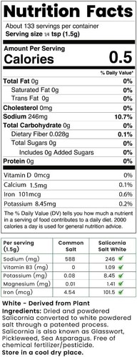 SaltWise Salicornia White Salt 200g – Low Sodium, Kosher, Plant-Based, 7.05 oz - Picture 2 of 6