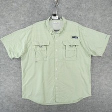 Columbia PFG Shirt Men Large Short Sleeve Green Plaid Vented Super Bahama