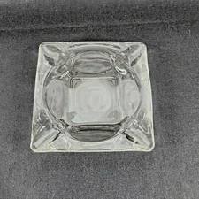 Vintage Mid Century Modern Cigarette Ashtray Square Four Slot Clear Glass 4.75" 