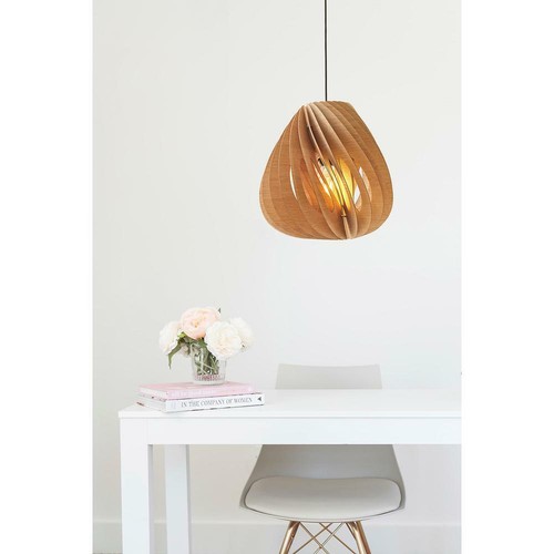 ORE 16-Inch Long Dandee Wood Ceiling Pendant Lamp, White Oak Finish - Picture 2 of 2