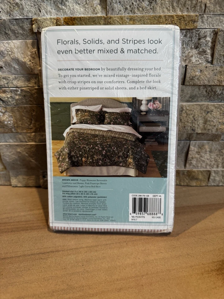 Martha Stewart Everyday 2 King Pillowcases Pink Peony Pinstripe Cotton Blend NWT - Image 3 of 4