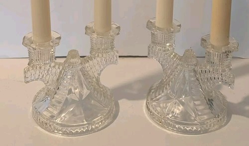 Vintage Federal Glass Art Deco Clear Glass Candle Holders Candleabra Set (2) - Picture 11 of 12