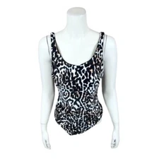 Attitudes by Renee Women's Reversible Bathing Suit Leopard Black Small Size
