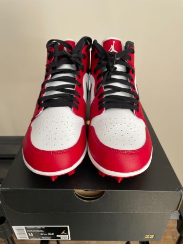 Jordan 1 Mid TD Cleat Chicago Size 8 FJ6805-106 Red Alpha Menace Football - Picture 2 of 9