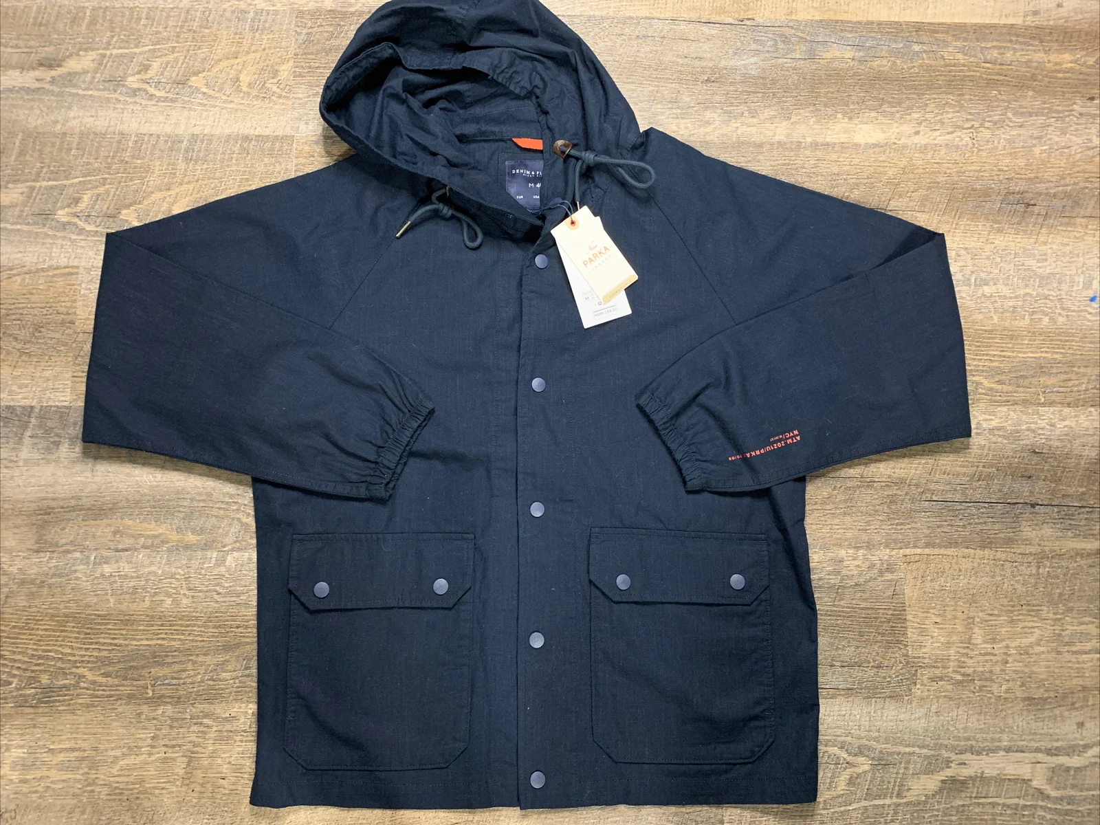 Denim & Flower Men’s Parka Jacket Navy Hoodie Size Medium NWT $68