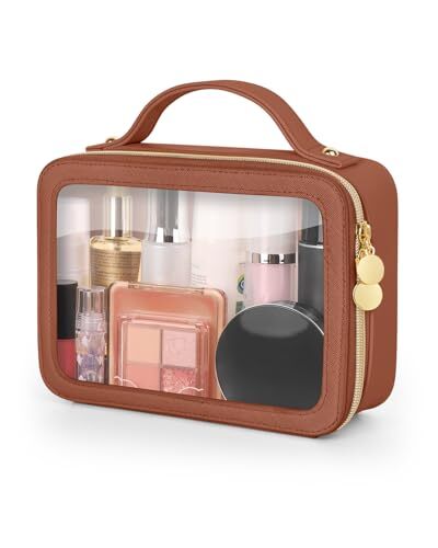 Clear Medium Brown Travel Makeup Bag - Portable Multipurpose Cosmetic Organizer