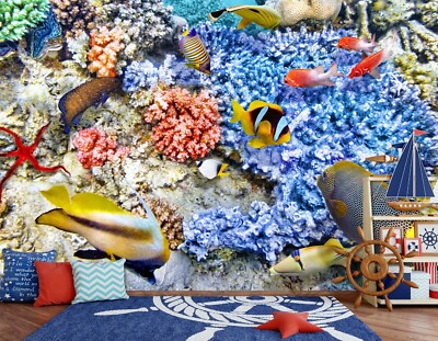 3D Coral Fish ZHUA8101 Wallpaper Wall Murals Removable Self-adhesive Ann