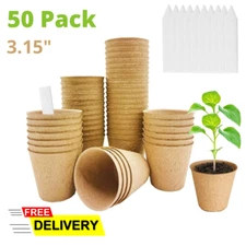 50Pcs Biodegradable Peat Pots Transplant Paper Pulp Seeding Cups Starter 3.15"