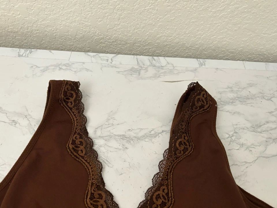 Sujetador deportivo marrón sin marca para mujer talla L ligeramente acolchado flecos de ganchillo elástico W1 Foto 2 de 4