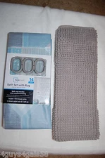 Mainstays BATHROOM SET Gray Blue SHOWER CURTAIN Hooks MICROFIBER TEXTURED RUG