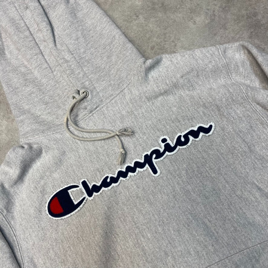 Champion Hoodie Mens Y2K Spellout Reverse Weave Sweatshirt, Grey, Medium image 4