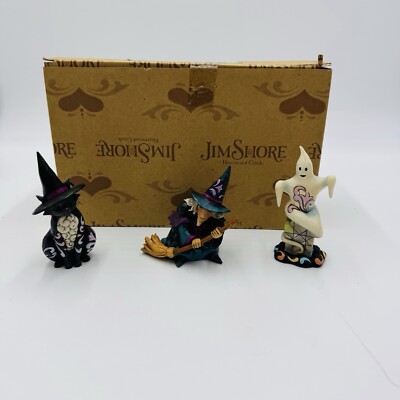Jim Shore Halloween Wicked Salem Witch Black Cat Ghost Lot 4  Figurines