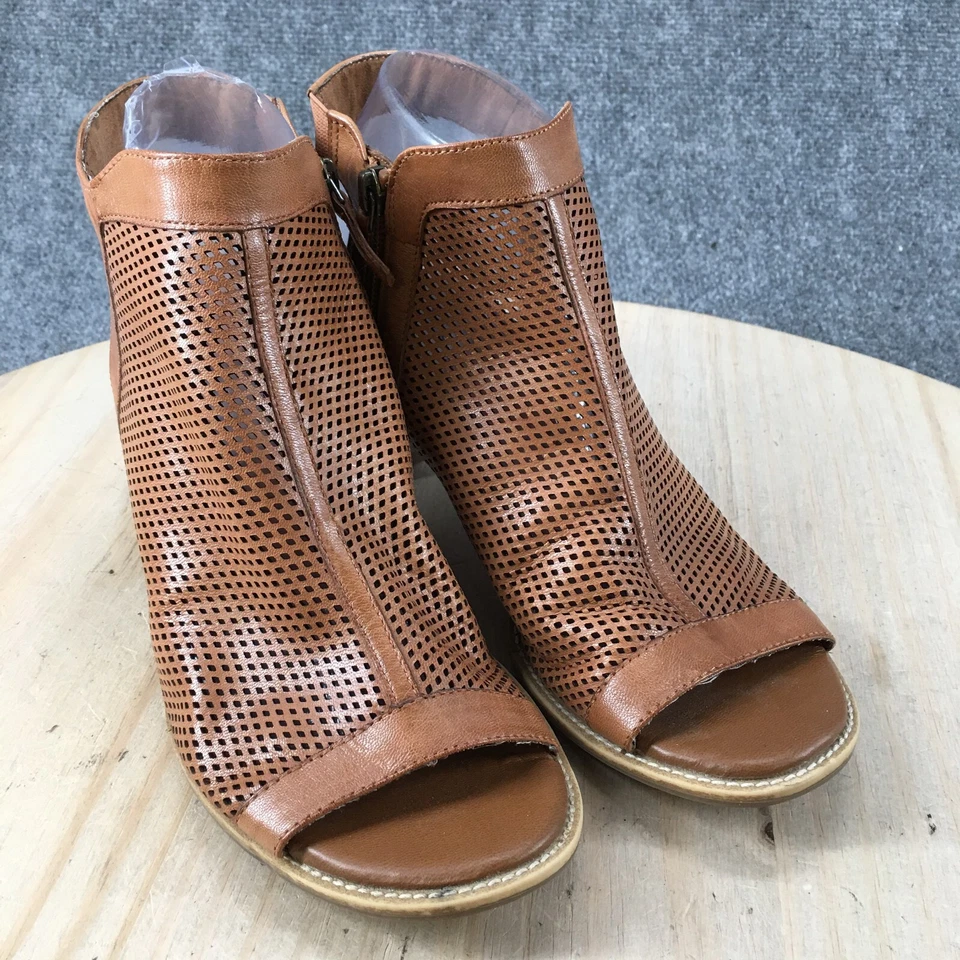 Tamaris Botas Mujer 41 Punta Abierta Botines Tacones Bloque Cuero Marrón Cremallera Foto 3 de 4