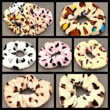 6 PCS LARGE SOFT FLEECE ANIMAL PRINT PONYTAIL SCRUNCHIES FREE USA SHIPPING