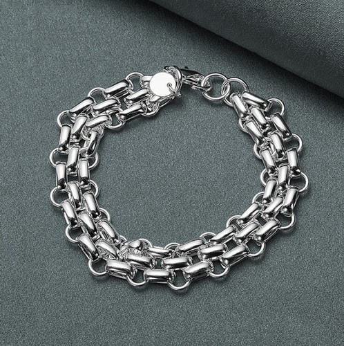 New 925 Silver Plated Lnterlocking Circle Bracelet Chain Fashion Jewelry Gift - Picture 3 of 5