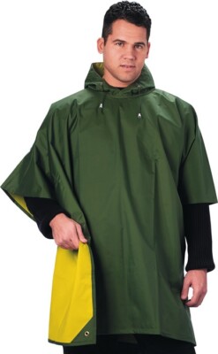 Olive Drab & Yellow Rubberized Nylon Reversible Rain Poncho - 50