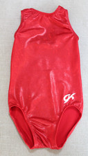 GK Elite RED LEOTARD Girls 3 4 X Small CXS Gymnastics Foil Leo EEUC