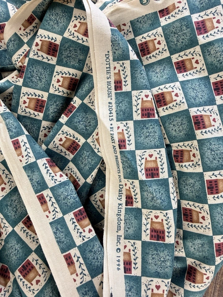Tela de edredón vintage primitiva Daisy Kingdom "Dottie's House" verde 4 yardas Foto 3 de 3