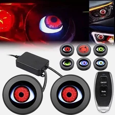 2x LED Dynamic Devil Eyes Lights 12V Car Remote Control Headlight Retrofit Kit
