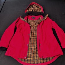 Pendleton Red Hooded Women s Jacket Coat Size Medium Plaid Lining Water Proof
