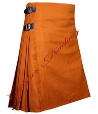 Scottish Handmade Traditional Saffron Gold Tartan Kilt - Men's Custom Size Kilts