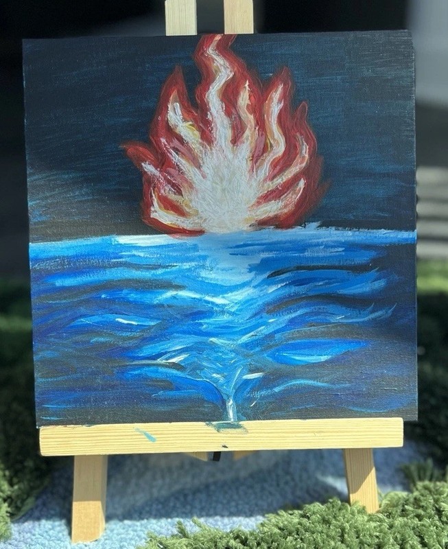 Original 5x5 Abstract Acrylic Painting Artwork “Fire meets Water” x artisnaura