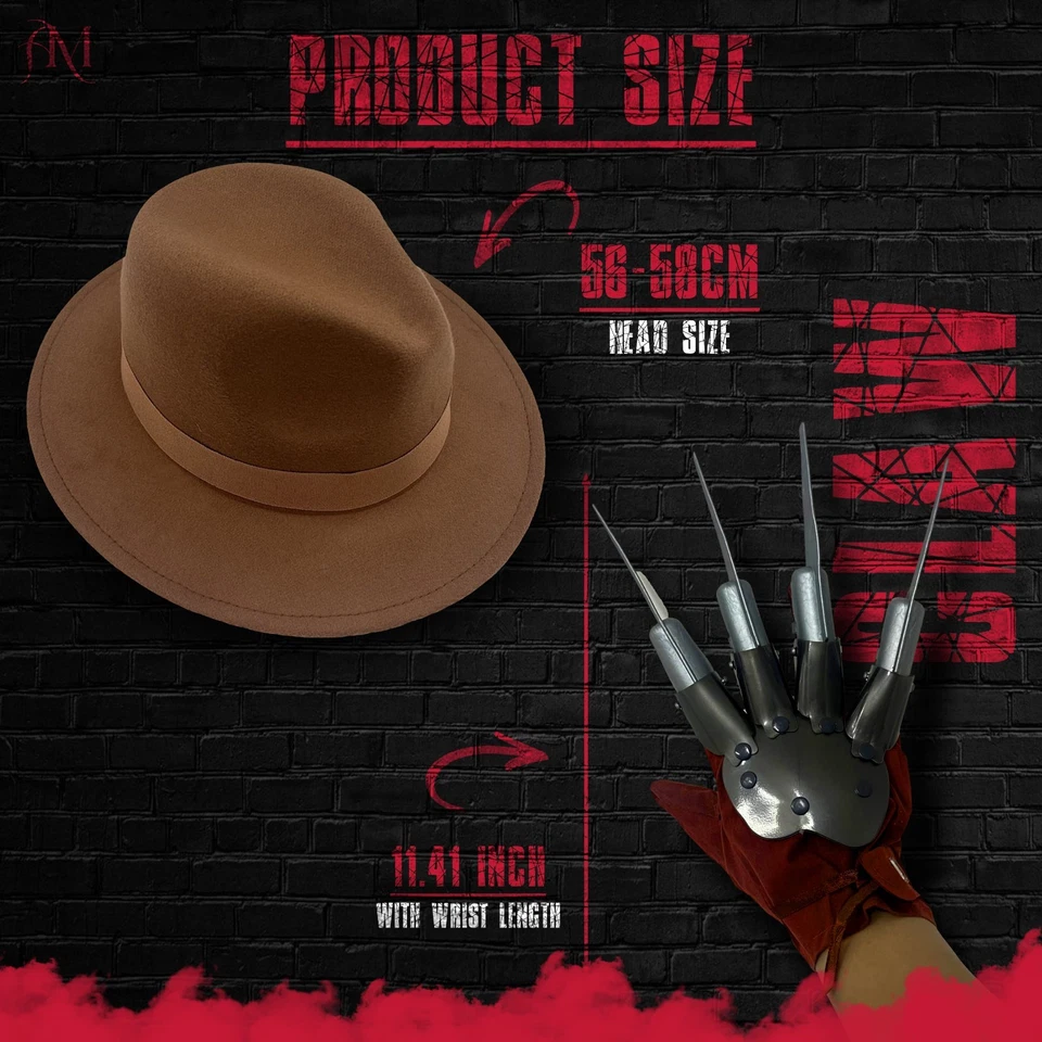 Freddy Krueger Horror Hat & Claw Glove Halloween FancyDress Costume Accessory - Image 3 of 4