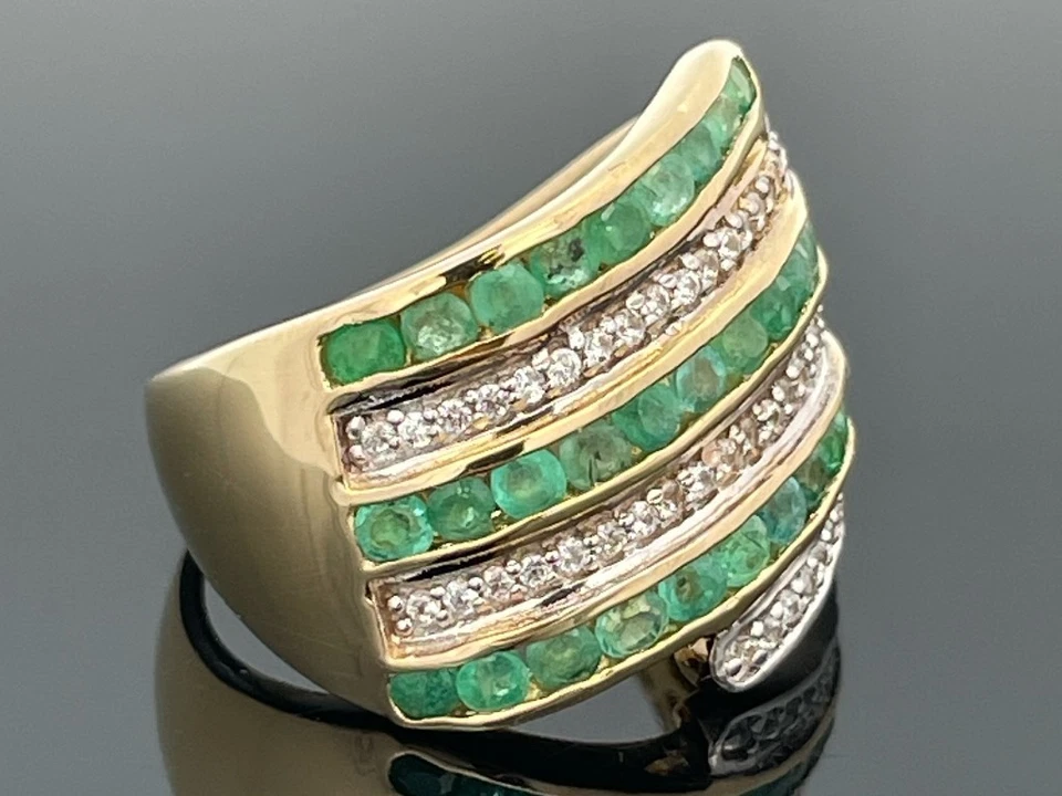 RING GR.19 (CA.60) AUS 925/- SILBER GELBVERG. MIT SMARAGD & ZIRKON SCHMUCKJAGD - Bild 2 von 3