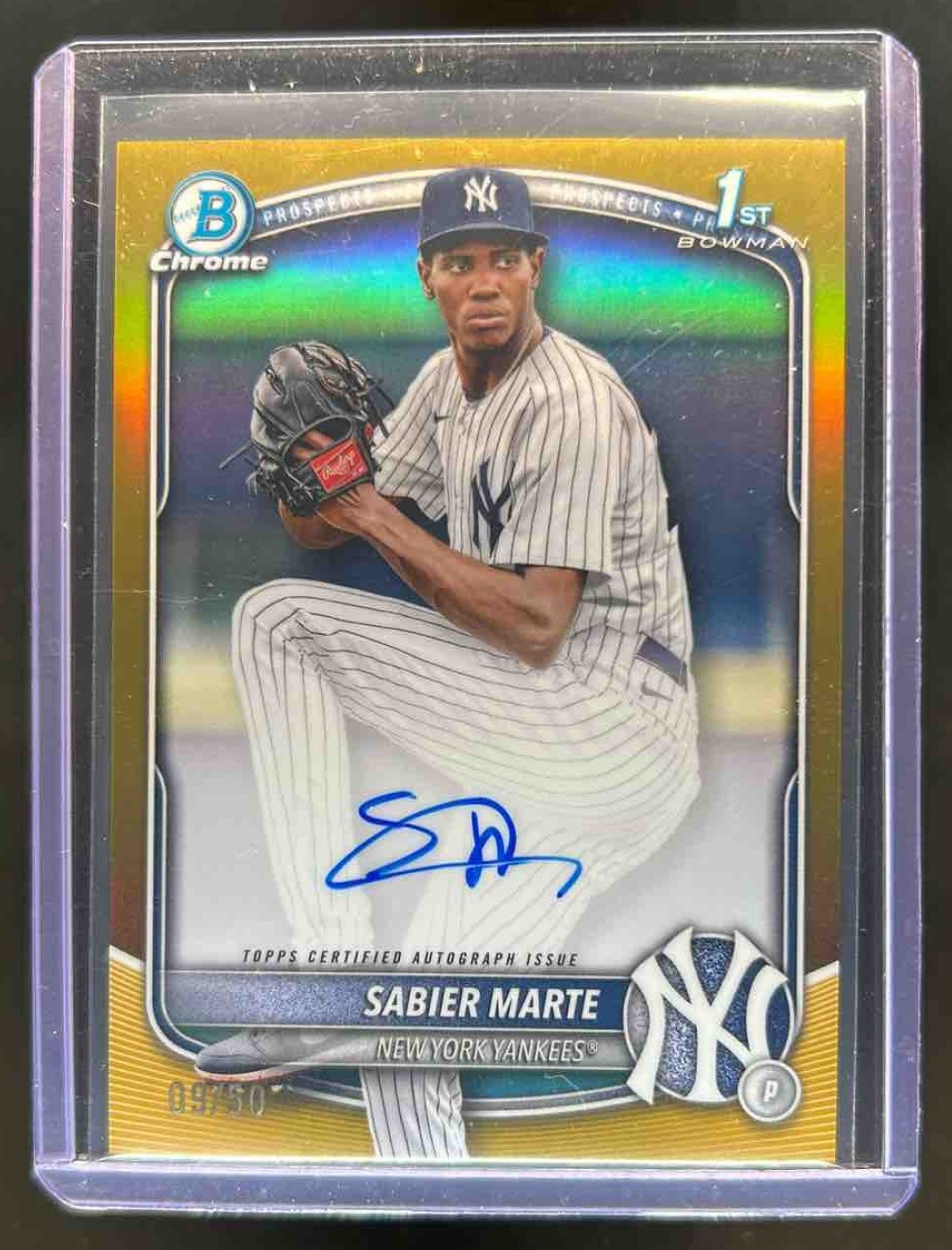2025 Bowman Chrome Sabier Marte Auto 1st Prospect Gold Refractor #9/50 Yankees