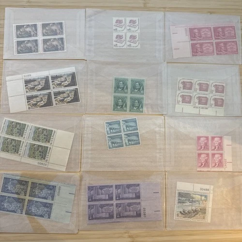 US Stamp Plate Block Lot 12 Blocks MNH MH Mint Collection Glassines Vintage