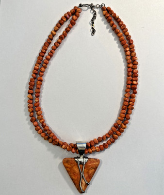 Jay King DTR Coral Beaded Sterling Silver Pendant Necklace 17-20'' Southwest