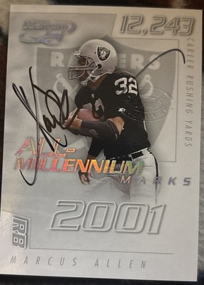 2001 Quantum Leaf All-Millennium Marks Marcus Allen #32/100 Auto HOF Raiders