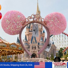 Disney-Parks Tiara Edition Princess Crown Minnie Ears Pink Sequin Headband
