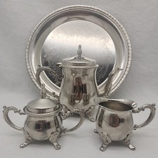 Tea Set GODINGER Silver Art Co Elegant Plated Teapot Creamer Sugar Tray Vintage