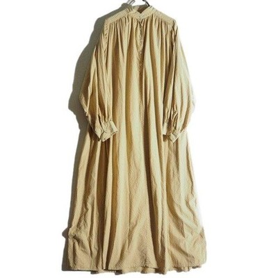 TEN x Ron Herman Baumwollkaftan langes Kleid Bandkragen gerafft beige Exc