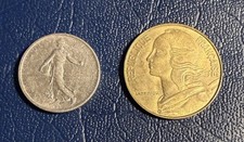 1965 French Half (1/2) Franc and 1984 French 20 Centimes * Set of 2 Coins *
