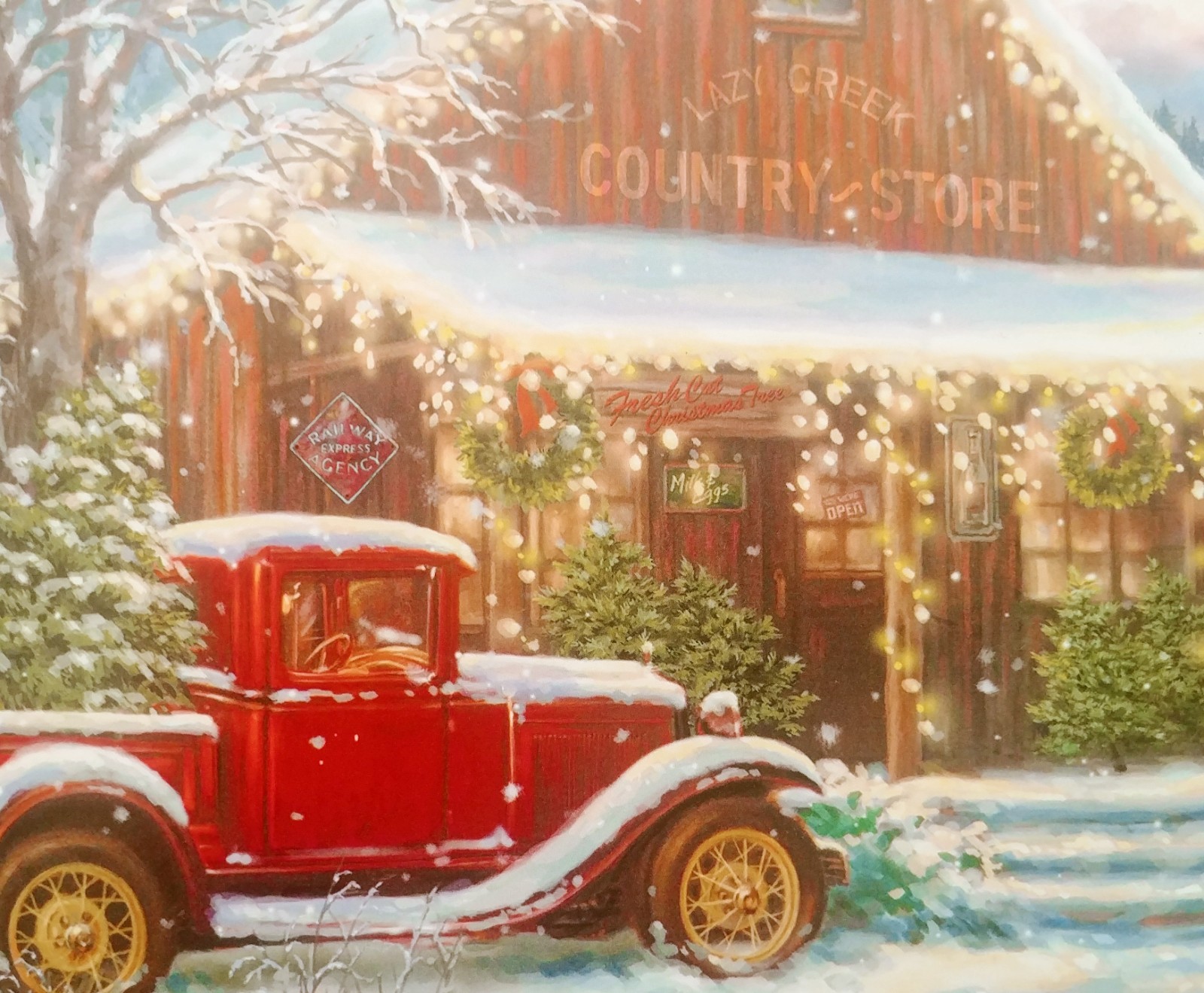 "Lazy Creek Country Store", (4) Leanin' Tree Christmas Cards, With (4) Envelopes