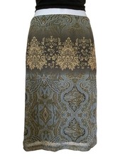 Vintage 90s Y2k Boho Whimsy Fairy Romantic Mesh Overlay Paisley Knee Skirt S/M