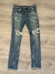 PURPLE BRAND Men's Blue Distressed Skinny Slim Fit Denim Jeans Size 32