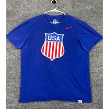 Nike USA Hockey T Shirt Mens XL Blue Athletic Cut Graphic Tee Team USA Shield