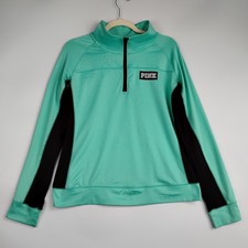 PINK Victoria s Secret Ultimate Quarter Zip Pullover Large Teal Green Black Yoga