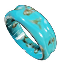 Vintage 1970s turquoise lucite marble bangle bracelet wide mod statement cuff