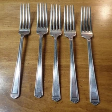 Set (5) 1847 Rogers Bros ANNIVERSARY Silverplate Flatware 7.75" Dinner Forks S5B