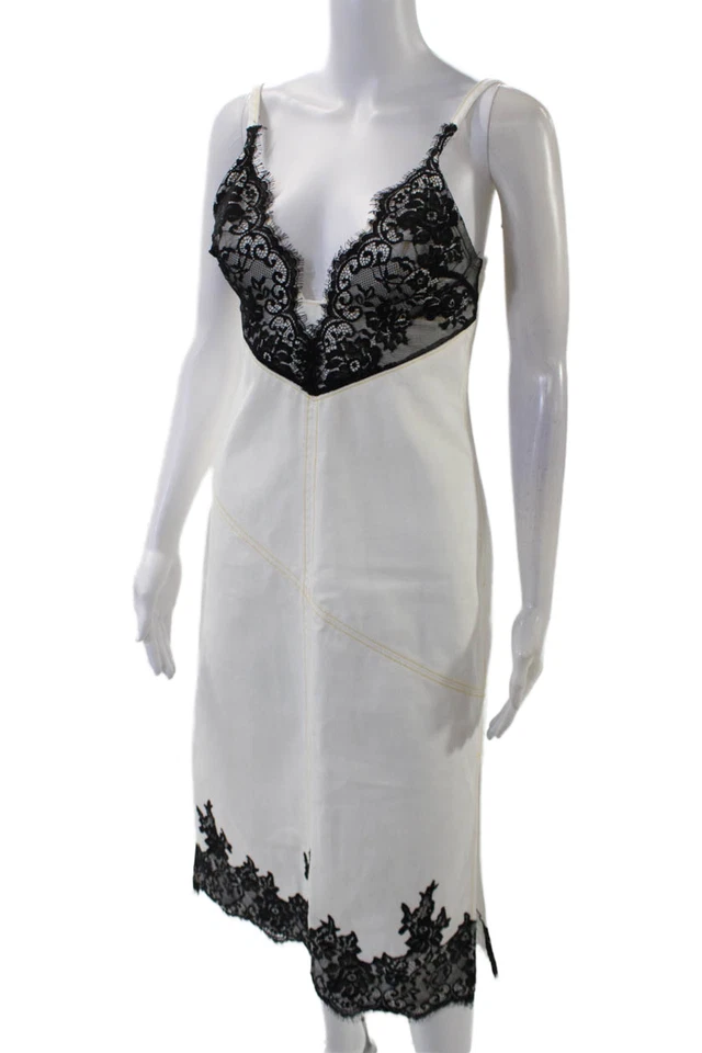 Vestido jeans feminino 3.1 Phillip Lim algodão floral renda sem mangas branco tamanho 0 - Imagem 2 de 4