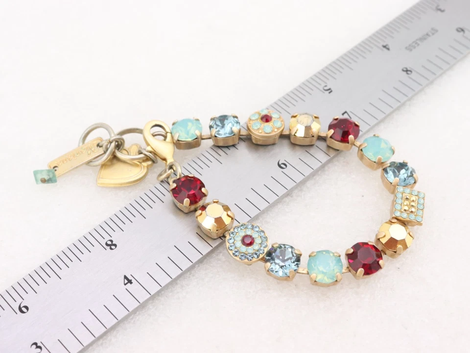 Pulsera 8" Mariana Mosaico Cristal Swarovski Estrás Tono Rojo Azul Dorado Foto 4 de 4